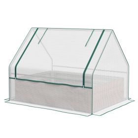 Raised Garden Bed, Outdoor Metal Planter Box with Mini Greenhouse, White and Brown