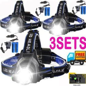 Rechargeabl LED Headlight Headlamp Head Torch Flashlight Work Light Camping Lamp (Option: 3sets)