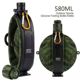 Collapsible Military Water Bottle Silicone Water Kettle Canteen with Compass Foldable Water Bottle for Traveling Hiking Camping (Color: A1)